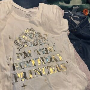 The Children's Place White and Gold Birthday Princess Tee